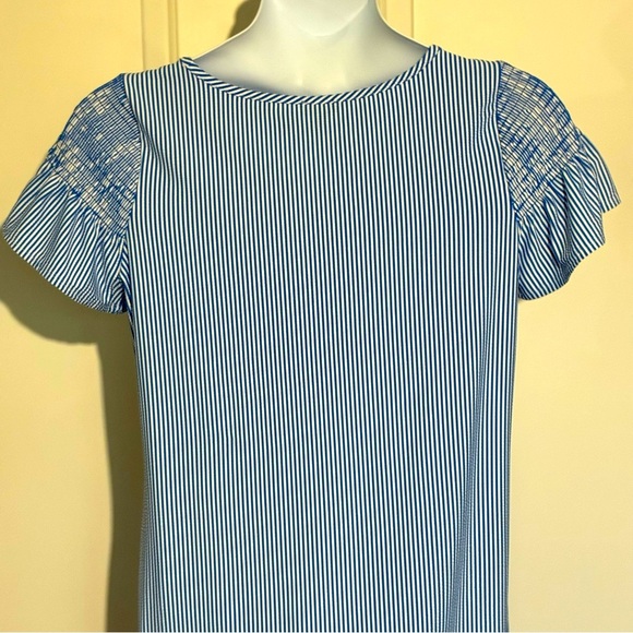 Talbots Seersucker Dress Blue White Striped Flutter Sleeve Size Large NWT - Picture 5 of 7